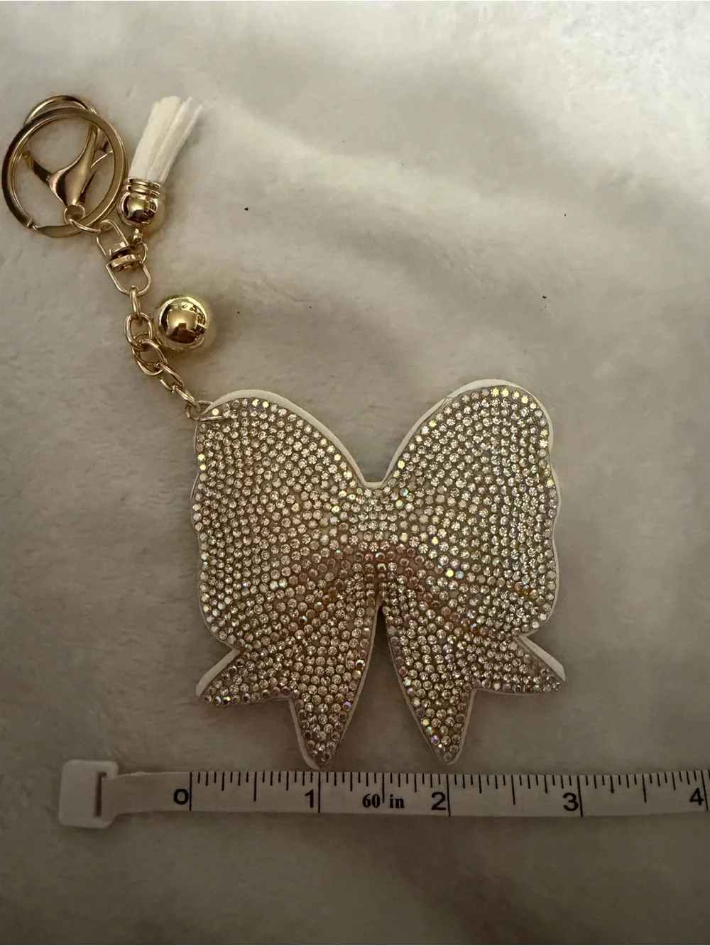 Rainbow Rhinestones Bow Keychain Charm - CD  White